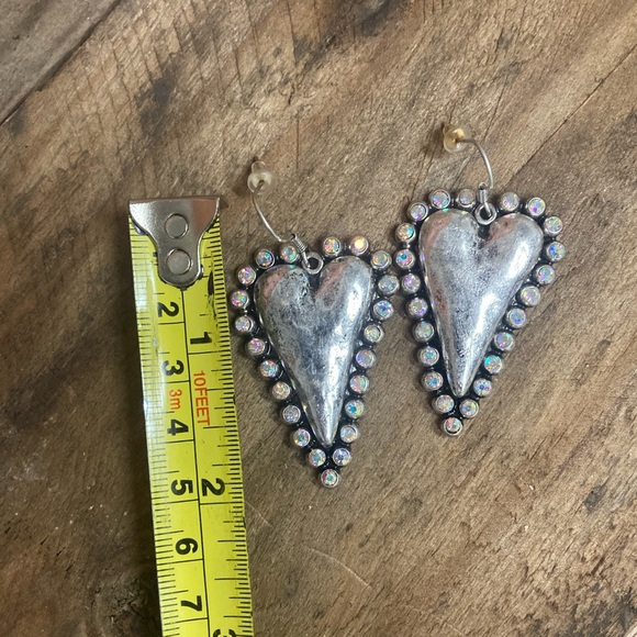 Silver Rhinestone Heart Dangle Earrings - Picture 3 of 4